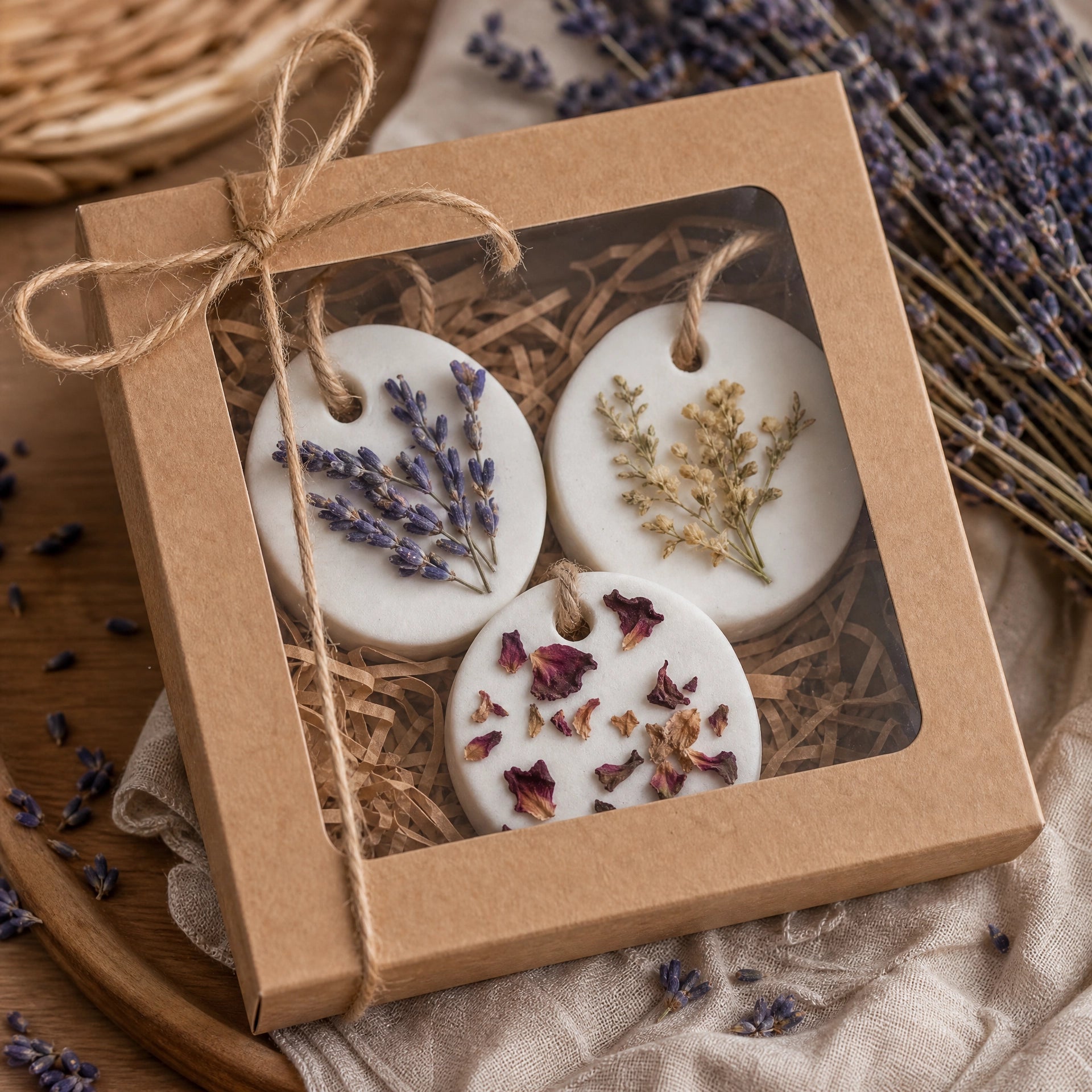 Piedras con flores secas
